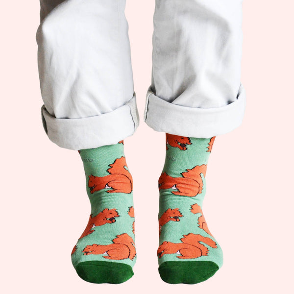 Bare Kind Socks - Red Squirrel Socks | Bamboo Socks | Light Green Socks
