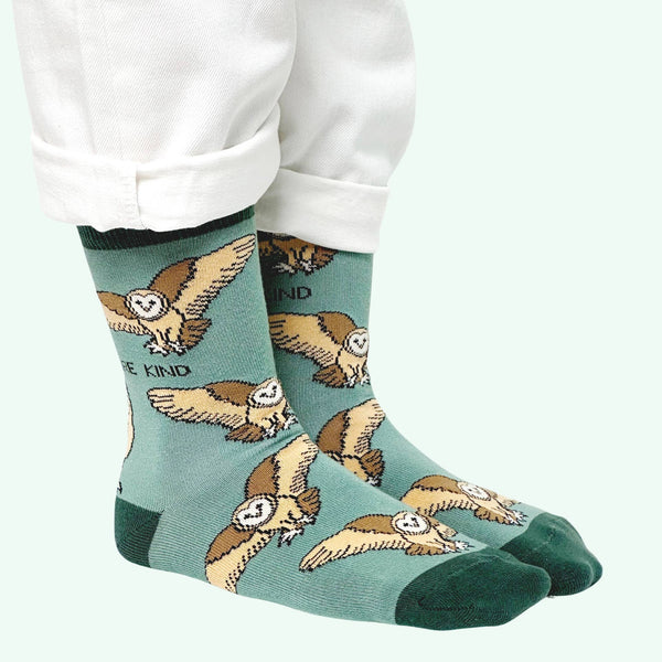 Bare Kind Socks - Barn Owl Socks | Bamboo Socks | Green Socks | Farm Socks