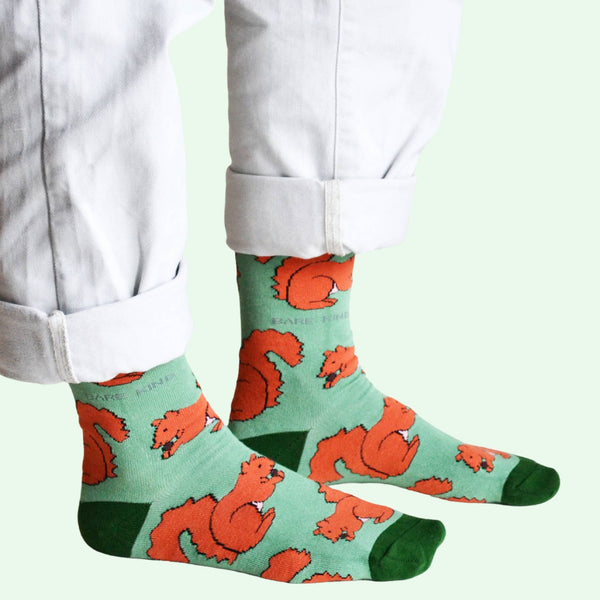 Bare Kind Socks - Red Squirrel Socks | Bamboo Socks | Light Green Socks