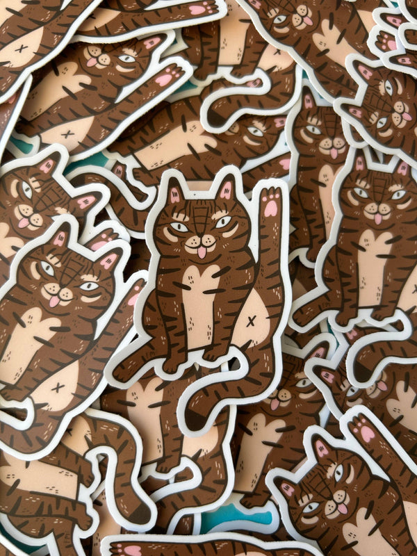 Fernandes Makes - Tabby Cat Licking Vinyl Sticker