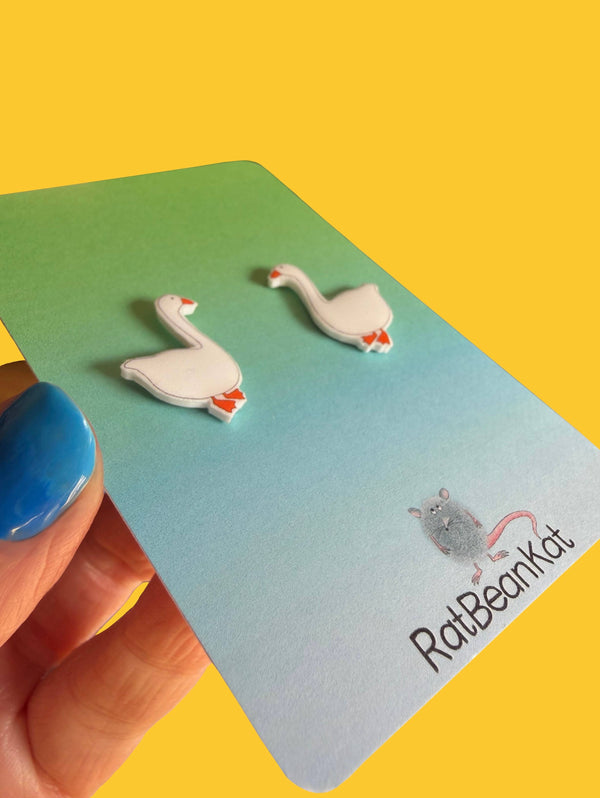 RatBeanKat - Silly Little Goose bird earrings