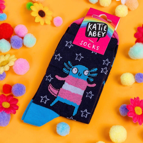Katie Abey - Don't Tell Me Who I am Axolotl Trans Pride Socks