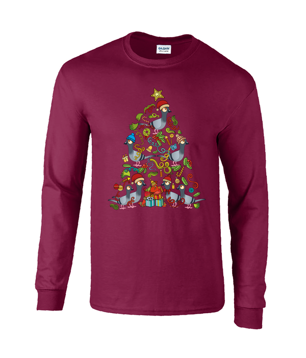 Christmas Tree Pigeons Long Sleeve Adults unisex T-shirt