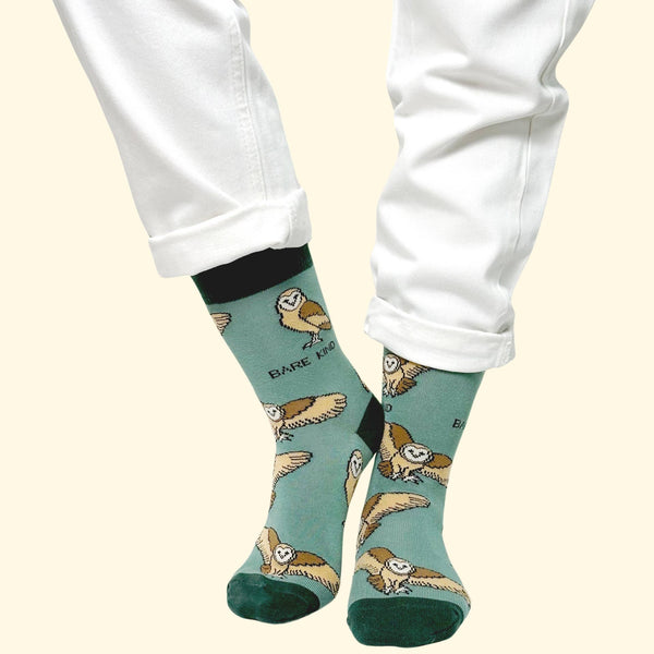Bare Kind Socks - Barn Owl Socks | Bamboo Socks | Green Socks | Farm Socks