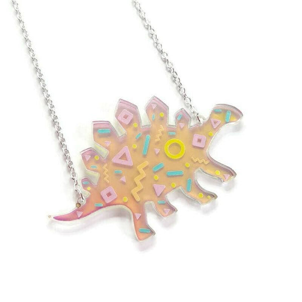 Prickle People - Iridescent Memphis pattern Dinosaur Necklace