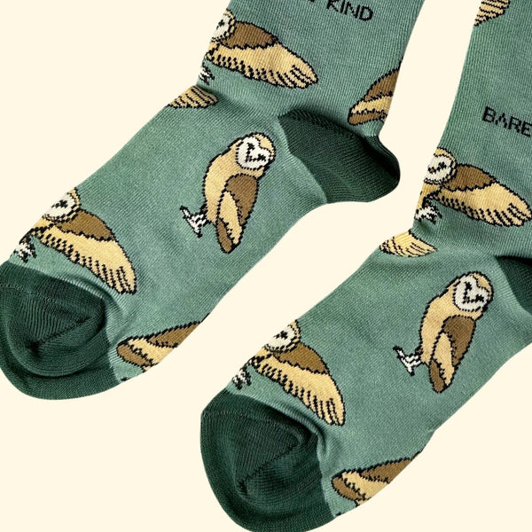 Bare Kind Socks - Barn Owl Socks | Bamboo Socks | Green Socks | Farm Socks