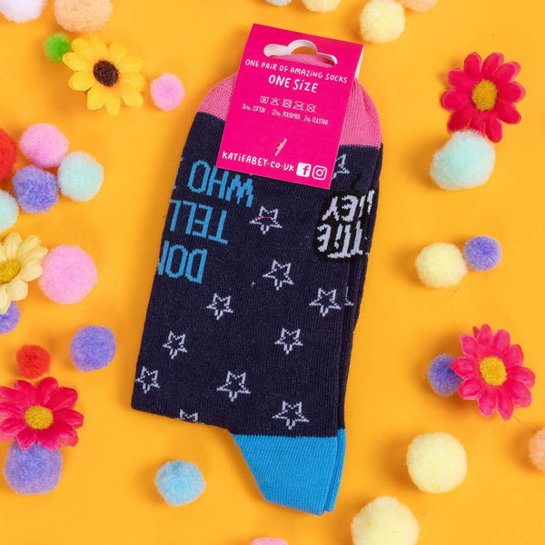 Katie Abey - Don't Tell Me Who I am Axolotl Trans Pride Socks