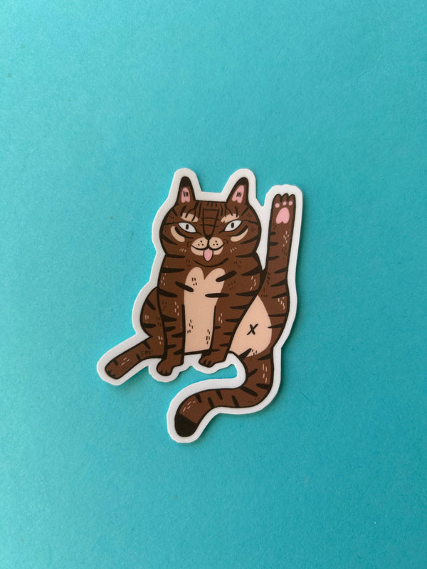 Fernandes Makes - Tabby Cat Licking Vinyl Sticker