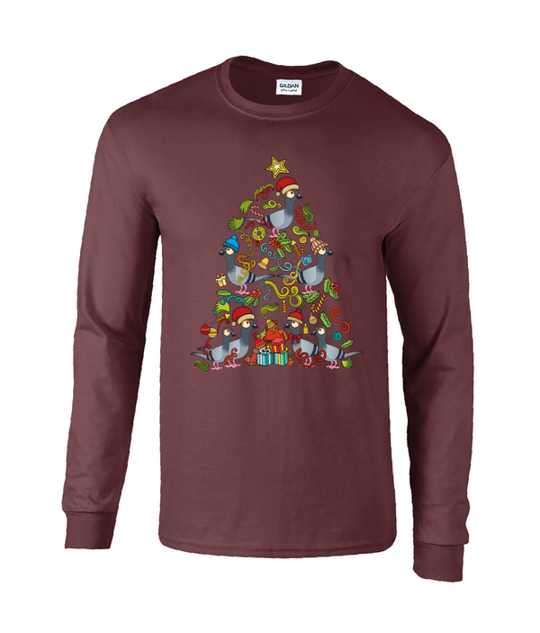 Christmas Tree Pigeons Long Sleeve Adults unisex T-shirt