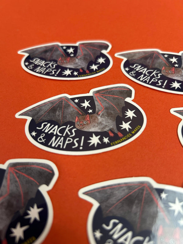 Fernandes Makes - Snacks & Naps Bat Vinyl Sticker