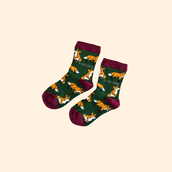 Bare Kind Socks - Fox Socks | Child Bamboo Socks | Green Socks | Cheeky Socks