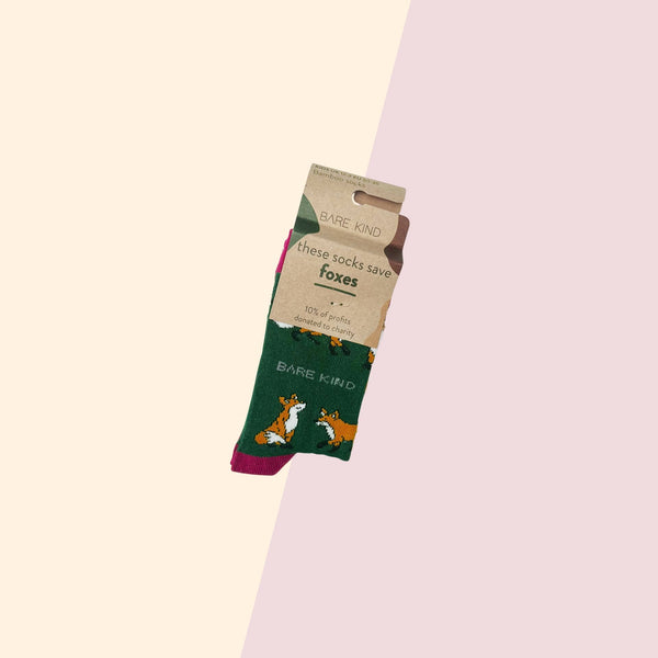 Bare Kind Socks - Fox Socks | Child Bamboo Socks | Green Socks | Cheeky Socks