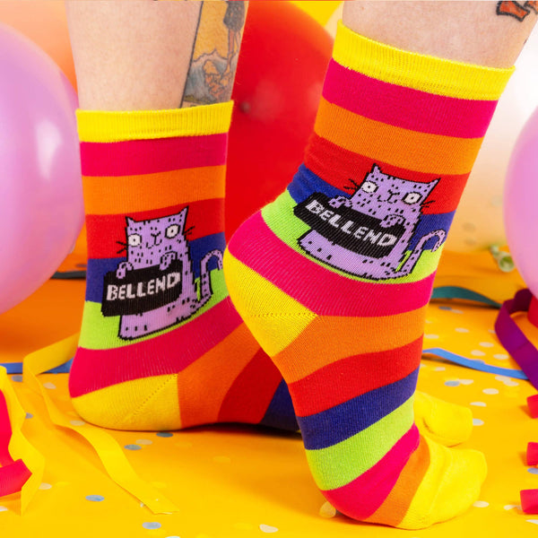 Katie Abey - Purple Cat Rainbow Sweary Cat Socks