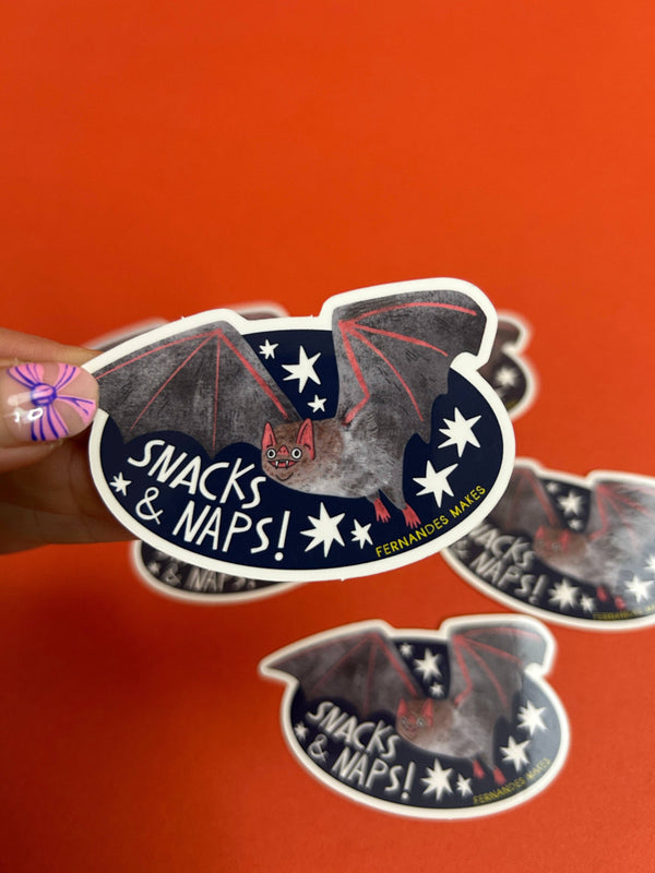 Fernandes Makes - Snacks & Naps Bat Vinyl Sticker