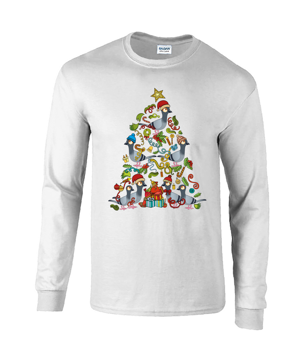 Christmas Tree Pigeons Long Sleeve Adults unisex T-shirt
