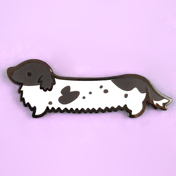 Flea Circus - Weenie Dog Pin - Long Coat Piebald Black