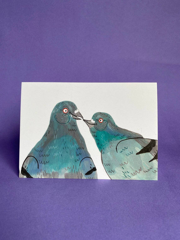 Fernandes Makes - Pigeon Couple goals, Bird Illustration, A6 Greeting Card