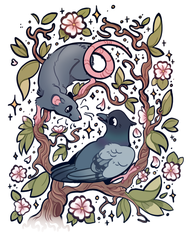 Compassion and Kindness, Rat and Pigeon , Adults Premium T-shirt (light Colours) Colour print on reverse