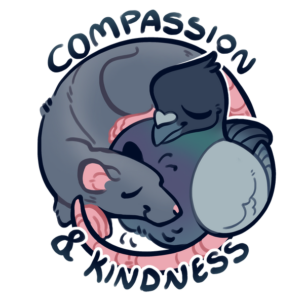 Compassion and Kindness, Rat and Pigeon , Adults Premium T-shirt (light Colours) Colour print on reverse