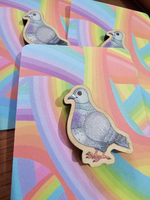 Wooden Pigeon Pin Badge