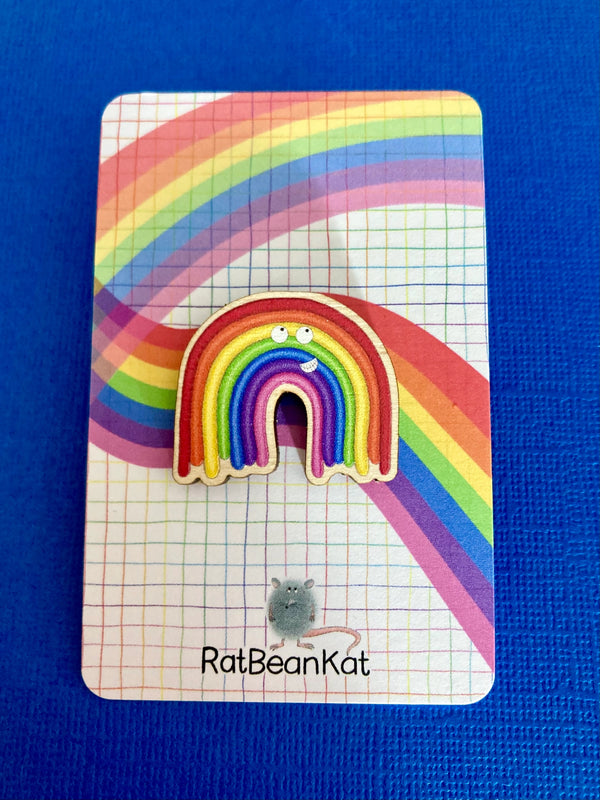 Wooden Rainbow Pin Badge