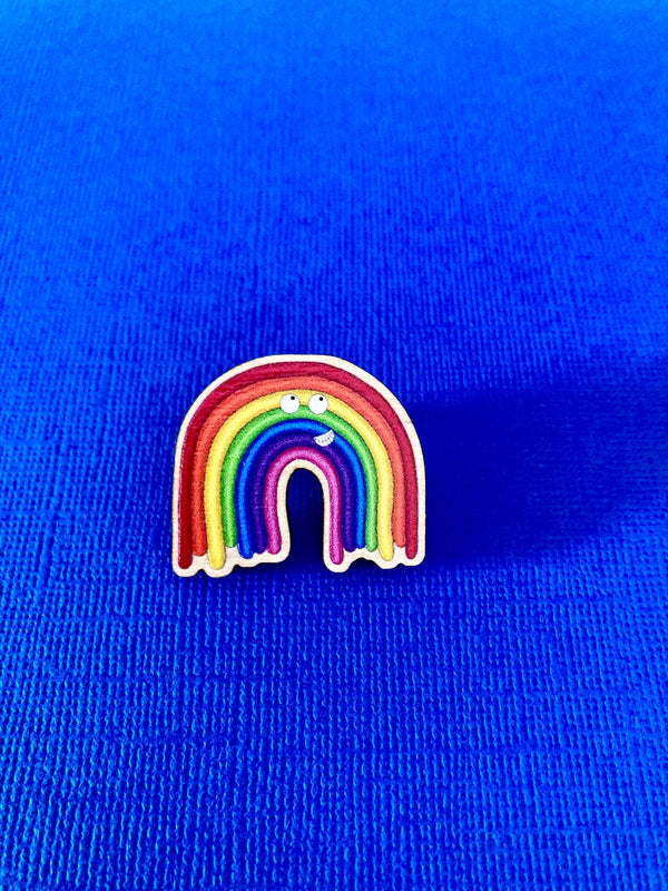 Wooden Rainbow Pin Badge