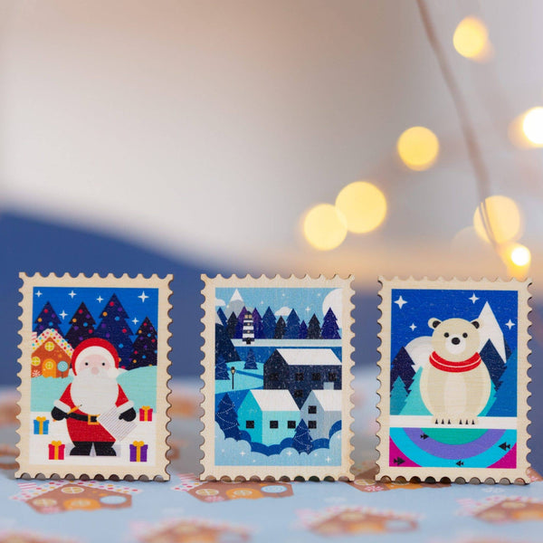 Hey There Munchquin - Winter Scandi village scene - festive wooden pin