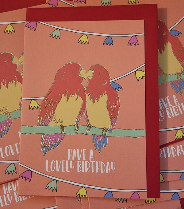 Kissing Parrots Birthday Card - Neon Magpie