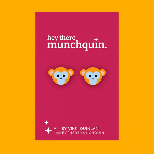 Hey There Munchquin - Golden Monkey - Eco friendly wooden stud earrings