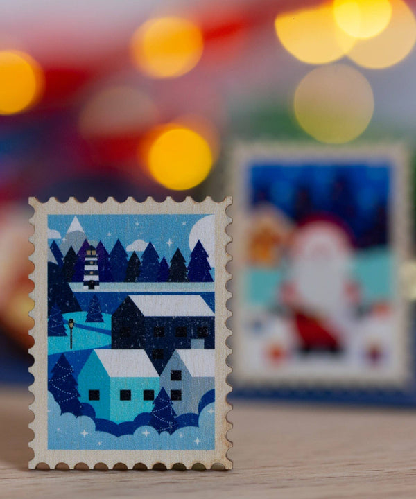 Hey There Munchquin - Winter Scandi village scene - festive wooden pin
