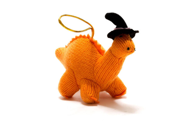Knitted Witch Diplodocus Happy Halloween Ornament
