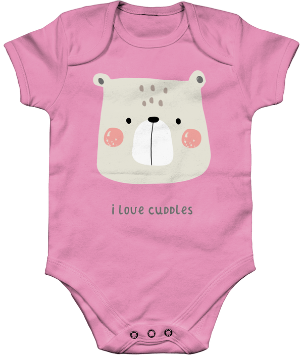 Organic Short Sleeve Baby Bodysuit 'I love cuddles'