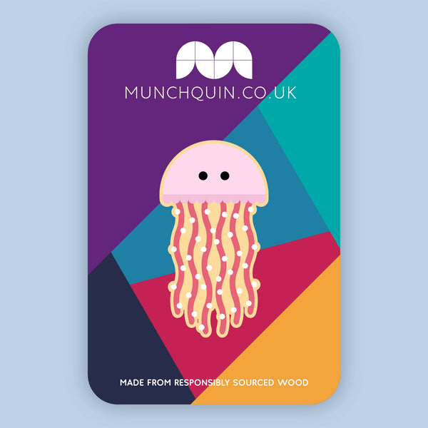 Munchquin - Cute little jellyfish eco-friendly wooden pin badge