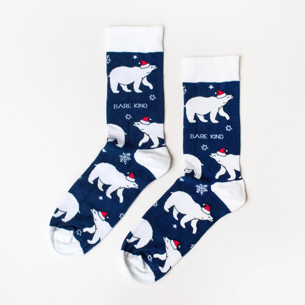 Bare Kind Socks - Christmas Polar Bear Socks |  Blue Socks | Bamboo Socks