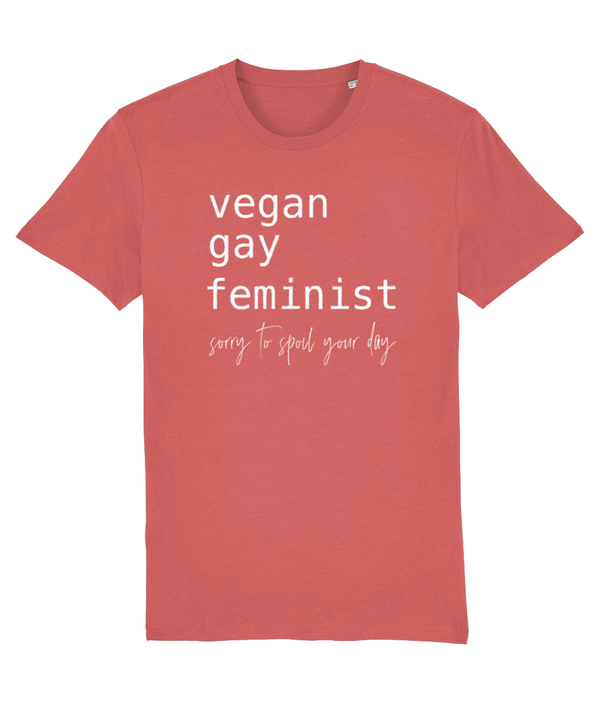 T-shirt,  Vegan Gay Feminist - white text