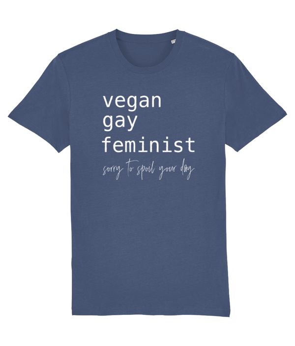 T-shirt,  Vegan Gay Feminist - white text