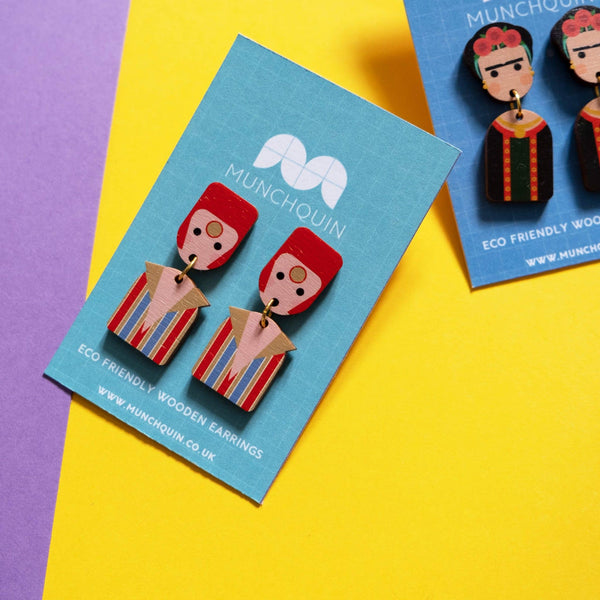 David Bowie eco friendly wooden drop earrings