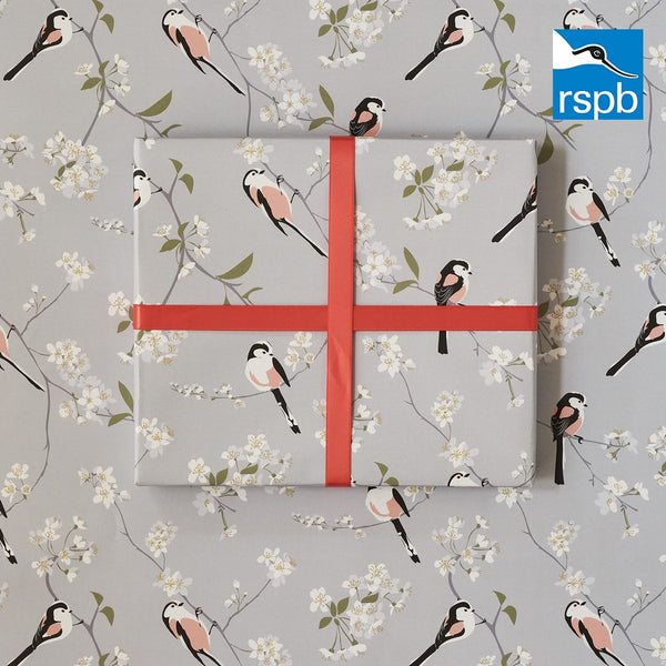 Wrapping Paper - Lorna Syson Blossom and Grey bird RSPB