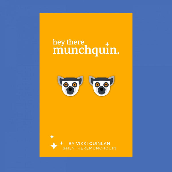 Hey There Munchquin - Lemur - Eco friendly wooden stud earrings