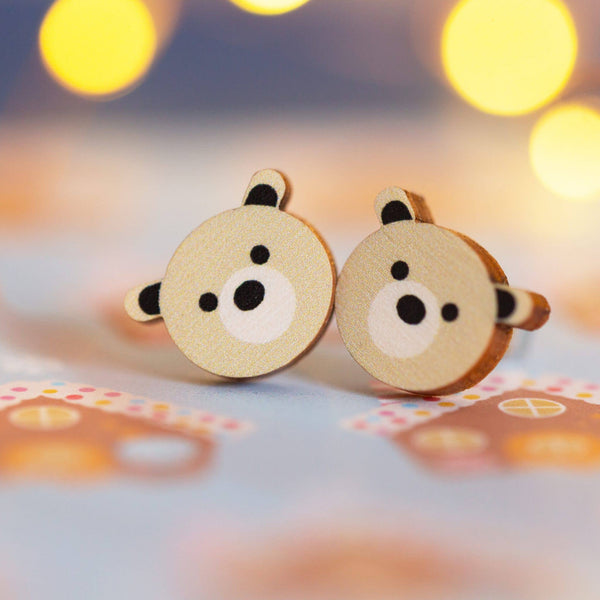 Hey There Munchquin - Polar bear earrings - eco friendly wooden stud earrings