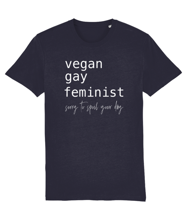 T-shirt,  Vegan Gay Feminist - white text