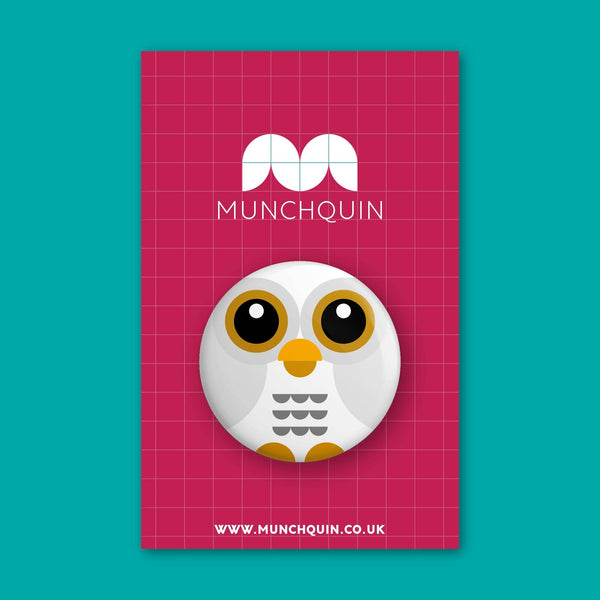 Hey There Munchquin - 38mm Snowy Owl button badge - Little Round Birds