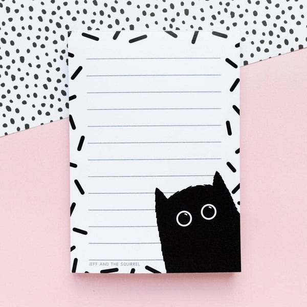 Jeff and the Squirrel - Black Cat Lined A6 Notepad | Recycled Stationery