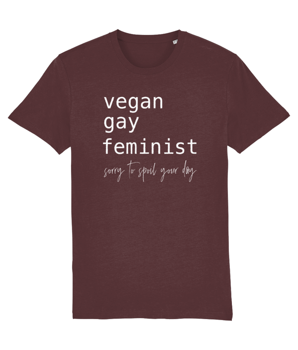 T-shirt,  Vegan Gay Feminist - white text