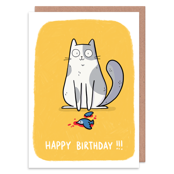 Whale & Bird - Happy Birthday Cat With Bird Greeting Card
