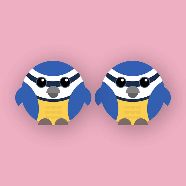 Hey There Munchquin - Blue Tits - Little Round Birds - Eco friendly wooden stud earrings