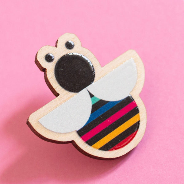 Munchquin - Colourful bee eco-friendly wooden pin badge