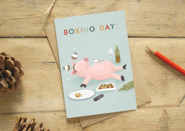 Christmas Card - Boxing Day pig  - Every Goose