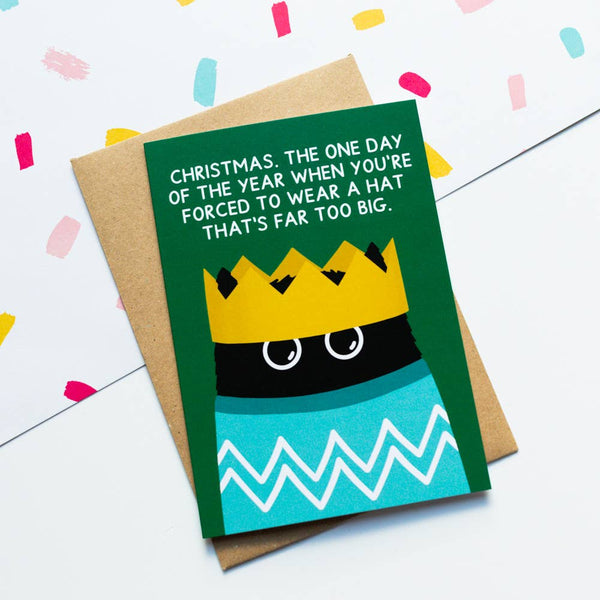 Jeff and the Squirrel - Party Hat Cat Christmas Greeting Card