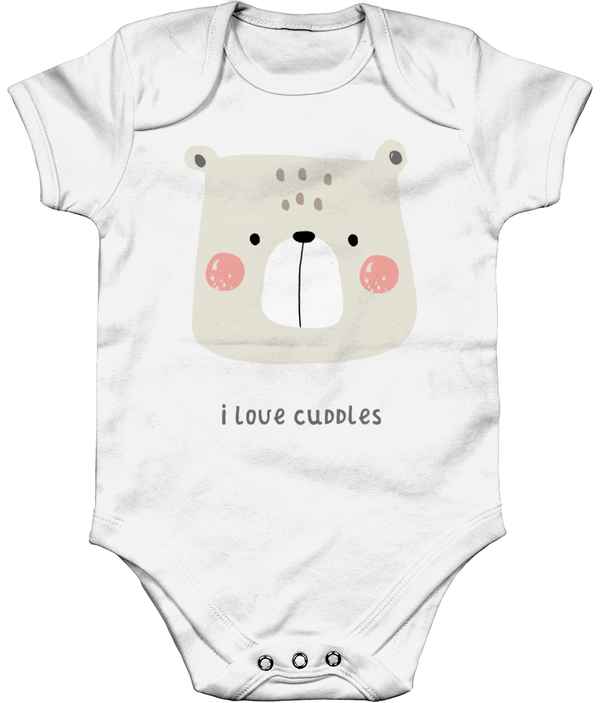 Organic Short Sleeve Baby Bodysuit 'I love cuddles'
